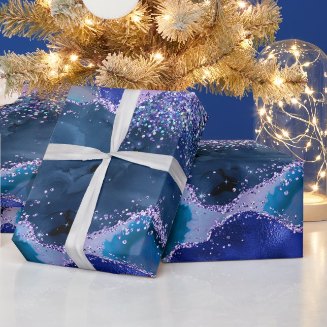 Papier Cadeau Bleu foncé et violet Parties scintillant Agate océ (Vacances)