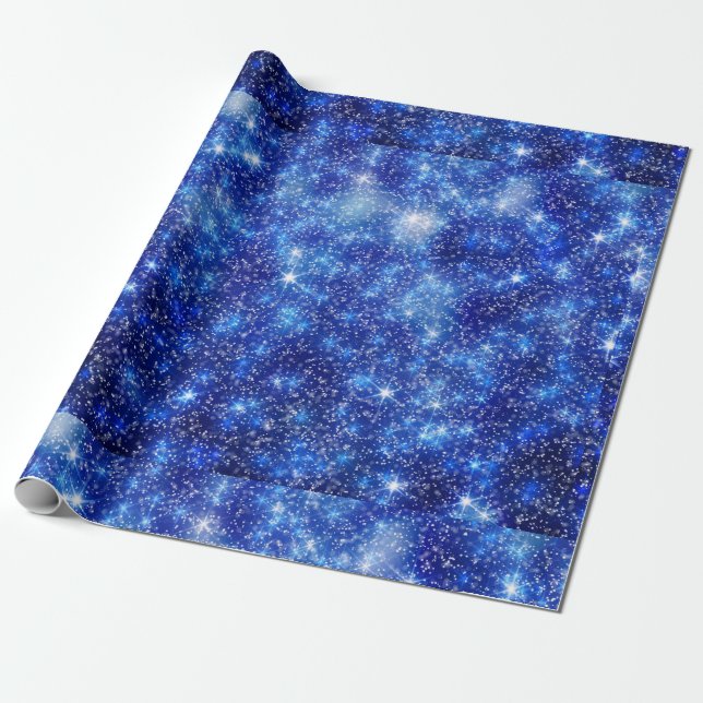 Papier Cadeau Bleu foncé Étoiles étoilées Noël (Déroulé)