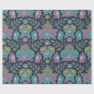 Papier Cadeau Bleu foncé, vert et violet