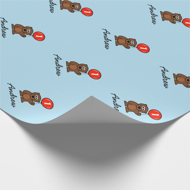 Papier Cadeau Bleu garçon 1er anniversaire peluche ours papier à (Coin)