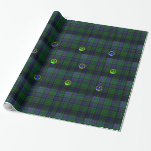 PAPIER CADEAU BLEU GREEN ÉCOSSE TARTAN, SAPPHIRE EMERALD GEMS