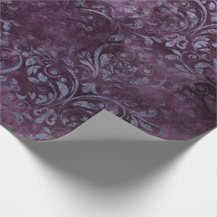 Papier Cadeau Bleu gris floral de prune pourpre grunge royale de