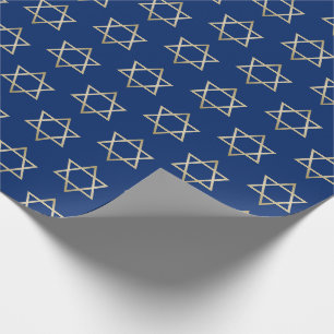 Papier Cadeau Bleu Hanoukka de motif d'étoile de David d'or de