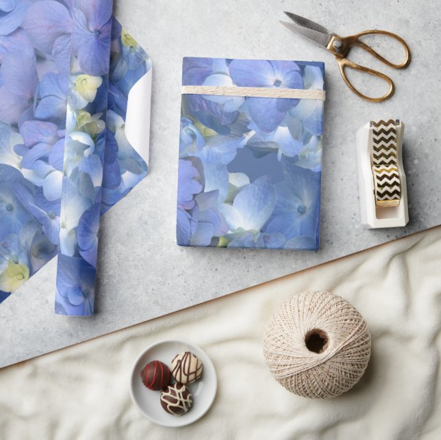 Papier Cadeau Bleu Hydrangée en fleurs (Artisanat)