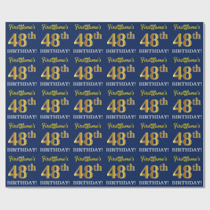 Papier Cadeau Bleu, imitation de l'or "48e ANNIVERSAIRE"