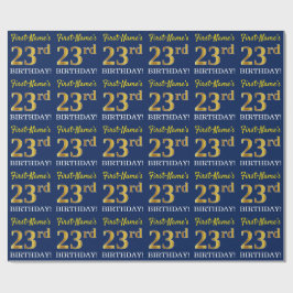 Papier Cadeau Bleu, Imitation Gold Look "23ème anniversaire"