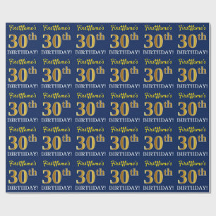 Papier Cadeau Bleu, Imitation Gold Look "30e anniversaire"