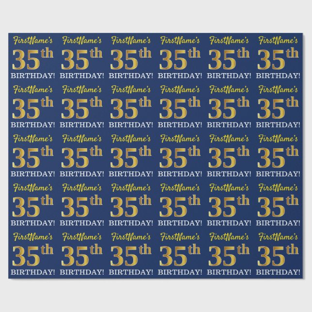 Papier Cadeau Bleu, Imitation Gold Look "35e anniversaire" (Plat)