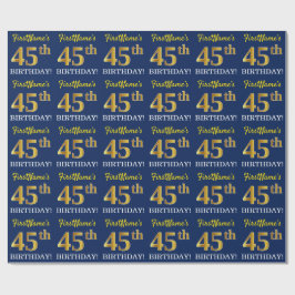 Papier Cadeau Bleu, Imitation Gold Look "45ème anniversaire"