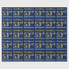 Papier Cadeau Bleu, Imitation Gold Look "53ème anniversaire"