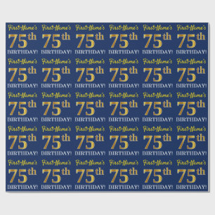 Papier Cadeau Bleu, Imitation Gold Look "75ème anniversaire"