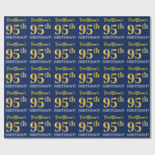 Papier Cadeau Bleu, Imitation Gold Look "95ème anniversaire"