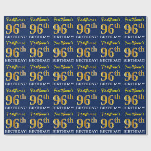 Papier Cadeau Bleu, Imitation Gold Look "96ème anniversaire"