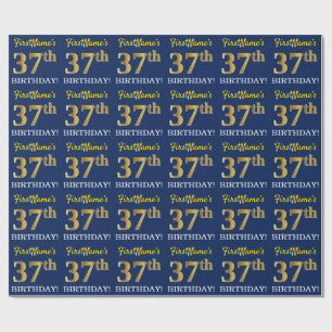 Papier Cadeau Bleu, Imitation or Look "37e anniversaire"