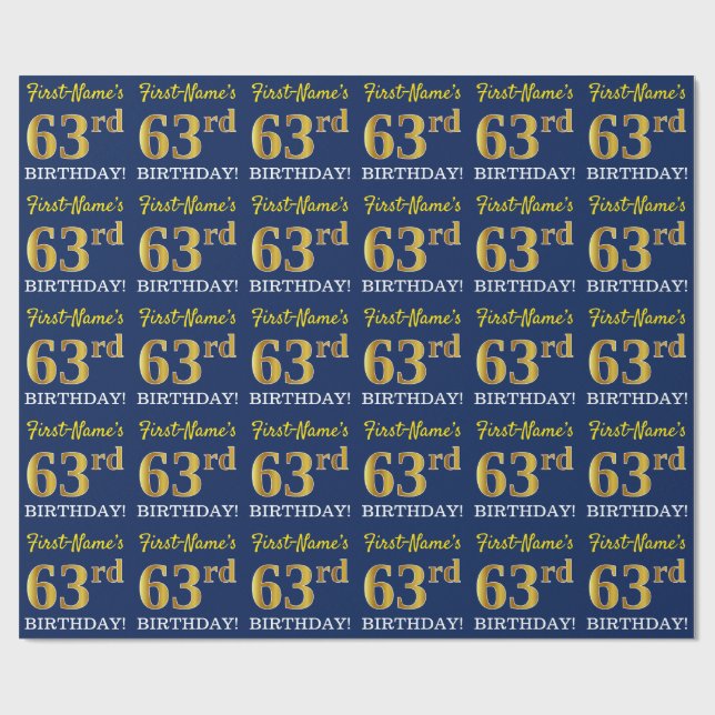 Papier Cadeau Bleu, Imitation or Look "63ème anniversaire" (Plat)