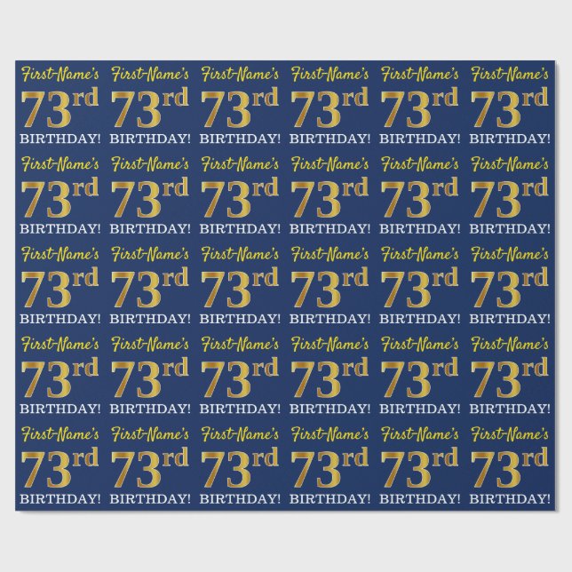 Papier Cadeau Bleu, Imitation or Look "73ème anniversaire" (Plat)