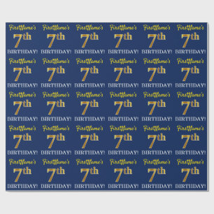 Papier Cadeau Bleu, Imitation or Look "7e anniversaire"