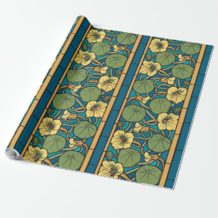 Papier Cadeau Bleu jaune Nasturtium Fleur Nouveau Motif