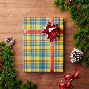 Papier Cadeau Bleu, Jaune, Rouge Plaid À damiers motif, Tartan