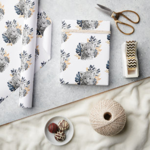 Papier Cadeau Bleu léopard Feuilles tropicaux