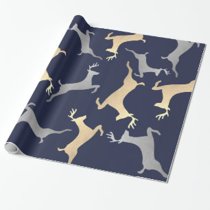 Papier Cadeau Bleu marine argenté de vacances de Noël de renne