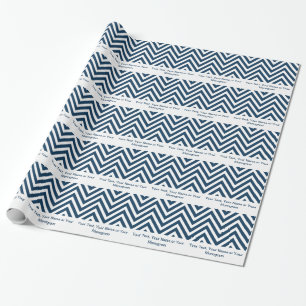 Papier Cadeau Bleu marine et blanc Chevron   personnalisé