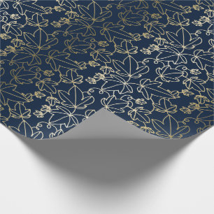 Papier Cadeau Bleu marine et motif floral de feuille de lierre