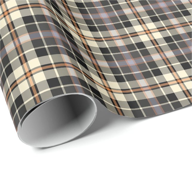 Papier Cadeau Bleu marine et motif rustique crème de plaid (Coin rond)