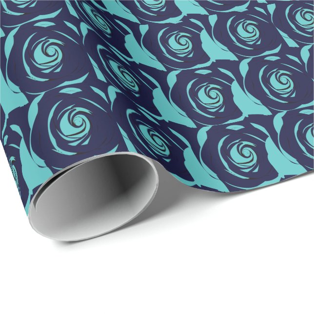 Papier Cadeau Bleu marine Fleur de rose Motif floral (Coin rond)