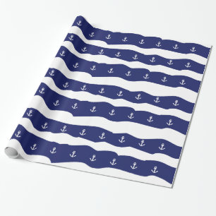 Papier Cadeau Bleu marine nautique de Giftwrap de vagues et