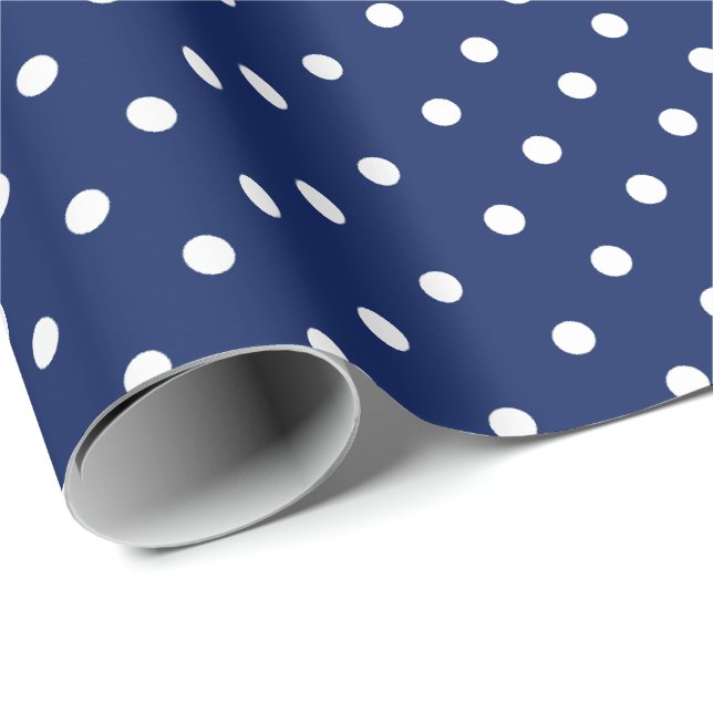 Papier Cadeau Bleu Marine | Papier blanc à enveloppement à point (Coin rond)