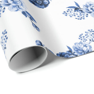 Papier Cadeau Bleu Marine  Papier d'enveloppement de fleurs élég