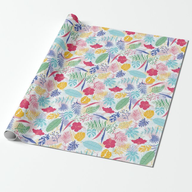 Papier Cadeau Bleu marine rose sauvage forêt tropicale verte mar (Déroulé)