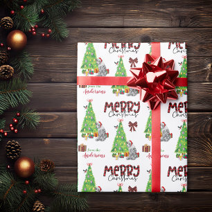 Papier Cadeau Bleu Merle Aussie Chien, Oiseau et Arbre de Noël