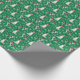 Papier Cadeau Bleu Merle Bordure Collie Chien de Noël