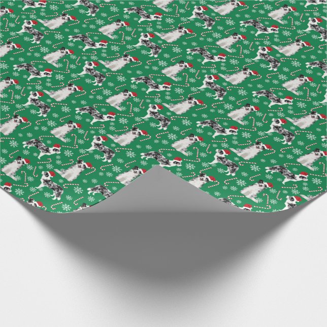 Papier Cadeau Bleu Merle Bordure Collie Chien de Noël (Coin)