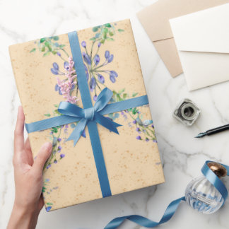 Papier Cadeau Bleu mignon et Fleur Brown claire