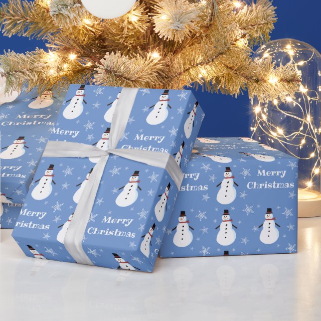 Papier Cadeau Bleu mignon Snowman Snowflake Joyeux Noël (Vacances)