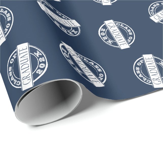 Papier Cadeau Bleu Moderne Grad Grad Classe Année (Coin rond)