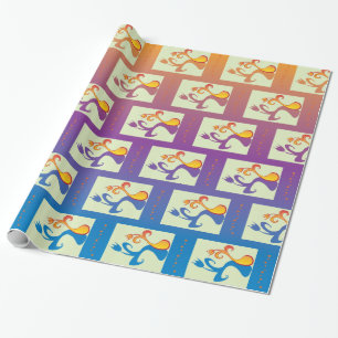 Papier Cadeau Bleu moderne, violet, orange Tulip Couple Floral