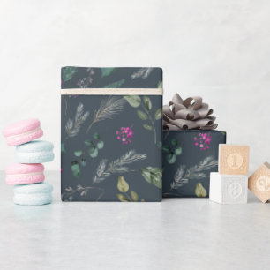 Papier Cadeau Bleu Motif mignon avec cadeau Pink Holly