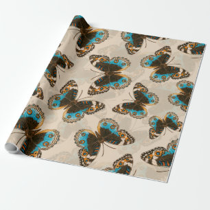 Papier Cadeau Bleu motif papillon Pansy sur blanc