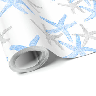 Papier Cadeau bleu nautique de plage d'étoiles de mer