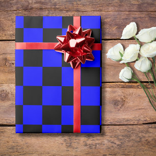 Papier Cadeau Bleu Néon et Damier à Carreaux Noir Vintage