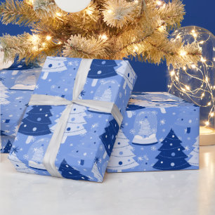 Papier Cadeau Bleu Noël Neige Globes