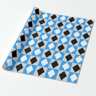 Papier Cadeau Bleu noir blanc géométrique Rhombus Diamant