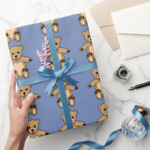 Papier Cadeau Bleu Nounours Brown