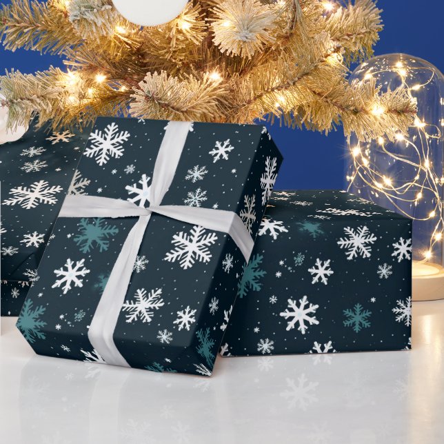 Papier Cadeau Bleu Nuit Ciel Blanc Flèches de neige (Vacances)