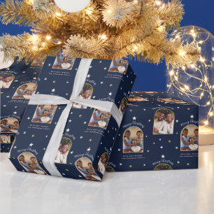 Papier Cadeau Bleu Nuit Élégant 2 Photo Arche Noël Moderne
