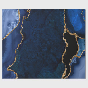 Papier Cadeau Bleu Nuit et Fausse Agate Brillante Dorée